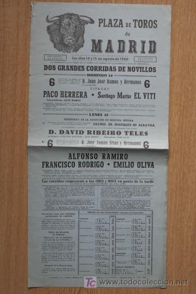 Carteles Toros: Cartel de toros de Madrid. 1960.