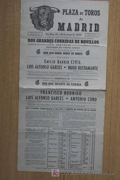 Carteles Toros: Cartel de toros de Madrid. 1959.