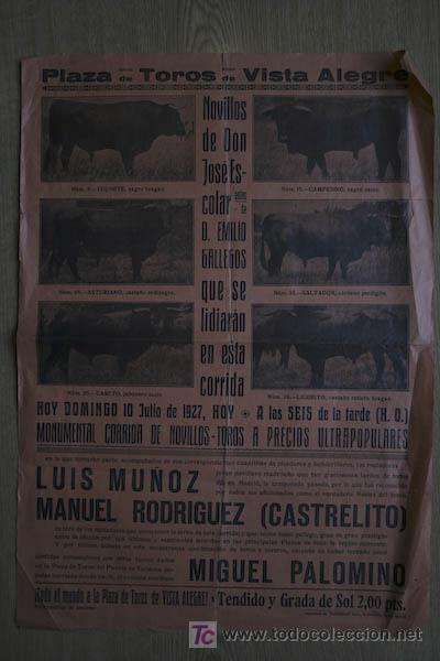 Carteles Toros: Cartel de toros de Vista-Alegre. 1927.