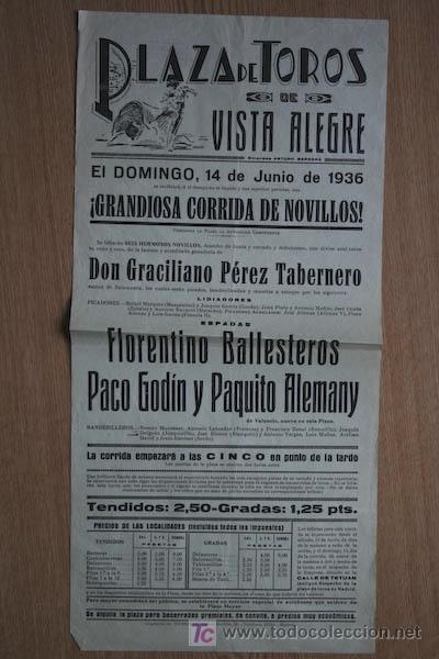 Cartazes Touros: Cartel de toros de Vista-Alegre. 1936.