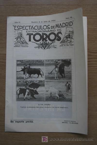 Carteles toros: Programa de toros de Madrid. 6 de julio de 1924. - Foto 1
