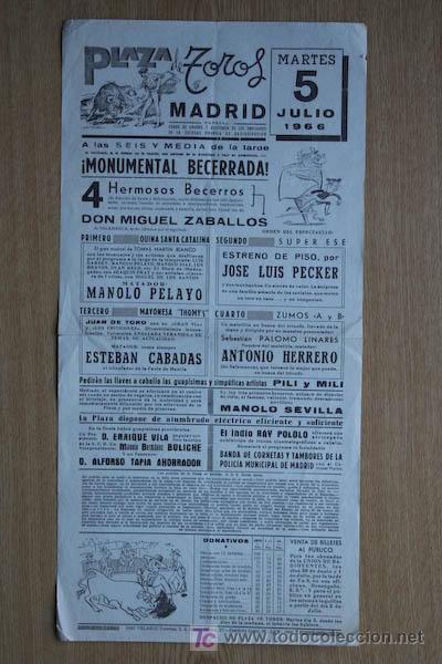 Carteles Toros: Cartel de toros de Madrid. 1966.