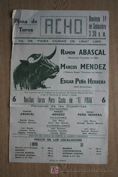 Carteles toros: Cartel de toros de Acho. Lima. Per&uacute;. - Foto 1