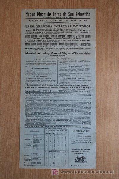 Carteles toros: Cartel de toros de San Sebasti&aacute;n. - Foto 1