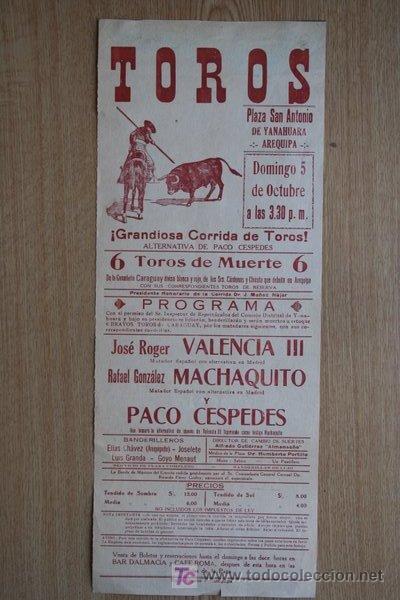 Carteles toros: Cartel de toros de Arequipa. Per&uacute;. - Foto 1