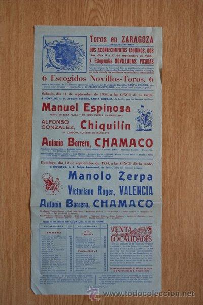 Carteles toros: Cartel de toros de Zaragoza. 1954. - Foto 1