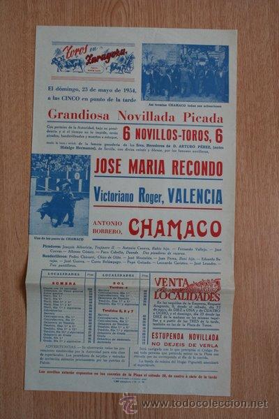 Carteles toros: Cartel de toros de Zaragoza. 1954. - Foto 1