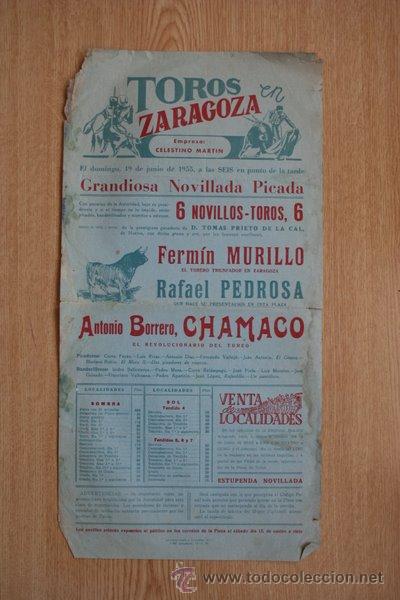 Carteles toros: Cartel de toros de Zaragoza. 1955. - Foto 1