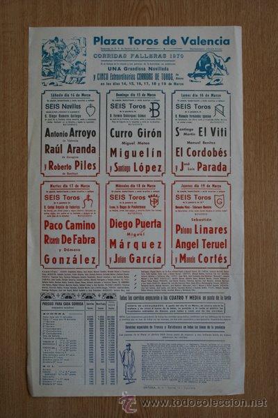 Cartazes Touros: Cartel de toros de Valencia. 1970.