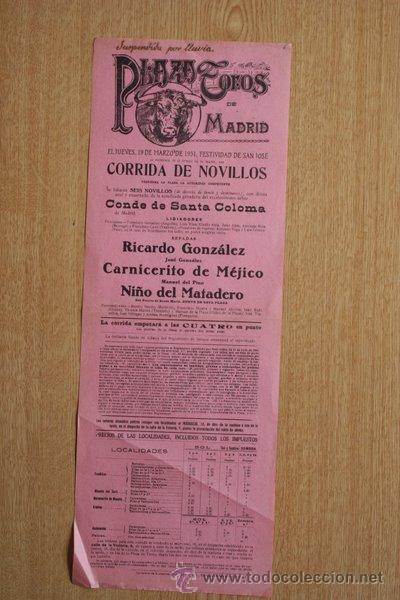Cartazes Touros: Cartel de toros de Madrid. 1931.