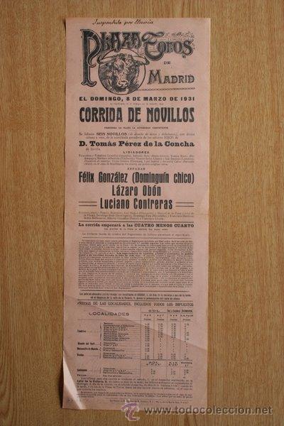 Cartazes Touros: Cartel de toros de Madrid. 1931.