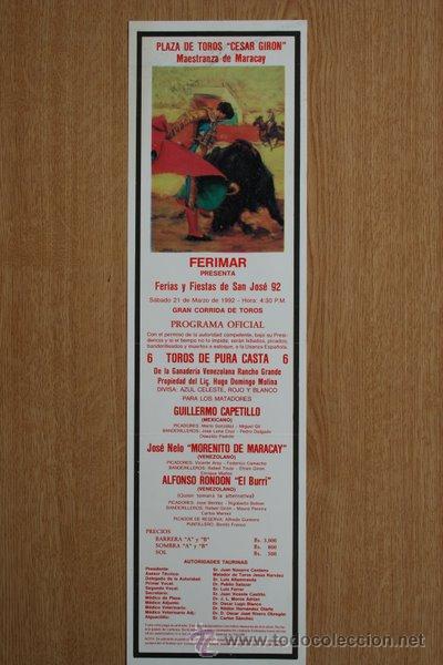 Carteles Toros: Cartel de toros de Venezuela. 1992.