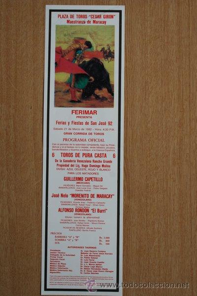 Carteles toros: Cartel de toros de Venezuela. 1992. - Foto 1