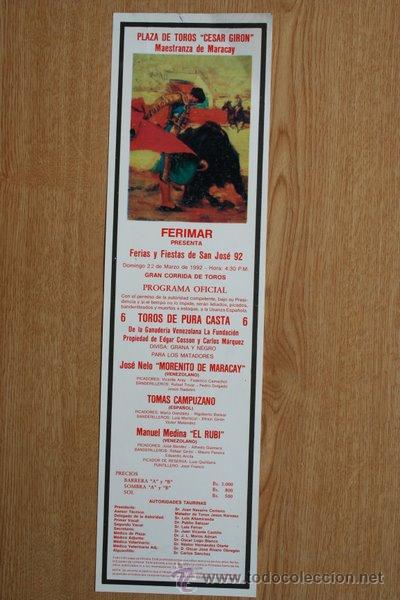 Carteles toros: Cartel de toros de Venezuela. 1992. - Foto 1