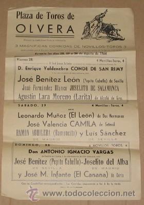 Carteles toros: CARTEL DE TOROS EN OLVERA, DE 1964 - Foto 1