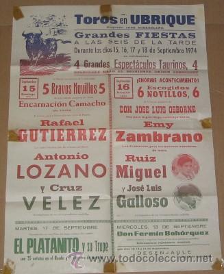 Carteles toros: CARTEL DE TOROS EN UBRIQUE, DE 1974 - Foto 1
