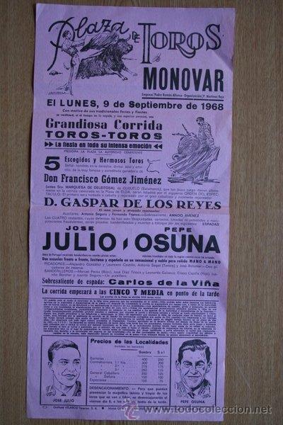 Bull Posters: Cartel 1de Toros de Mon&oacute;var. Lunes, 9 de septiembre de 1968