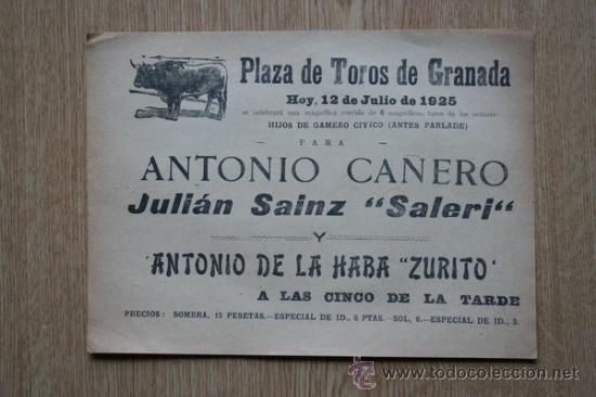 Carteles toros: Programa de toros de mano de granada. 1925. - Foto 1