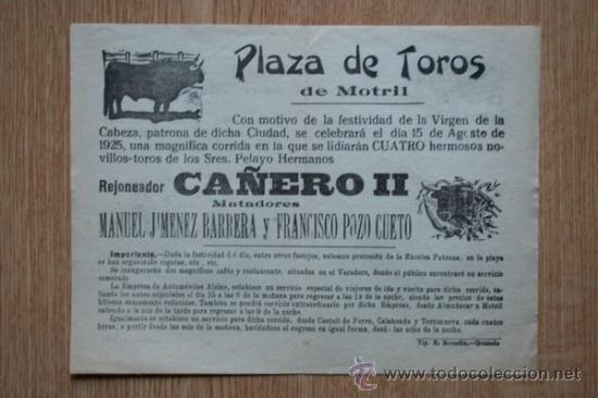 Carteles toros: Programa de toros de mano de Motril. 1925. - Foto 1