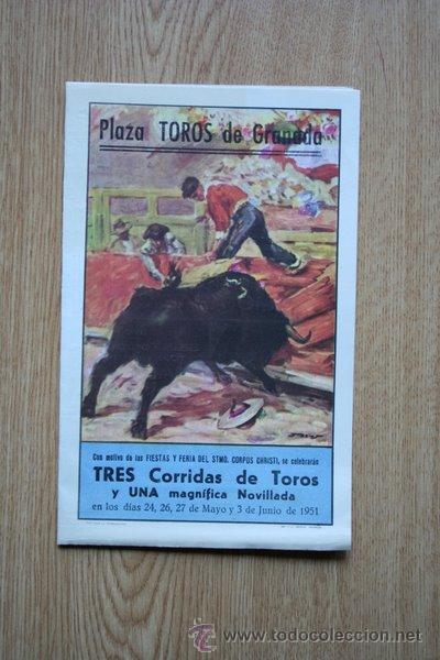 Carteles toros: Programa de toros de mano de Granada. 1951. - Foto 1