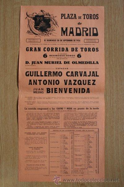 Carteles Toros: Cartel de toros de Madrid. 1956.