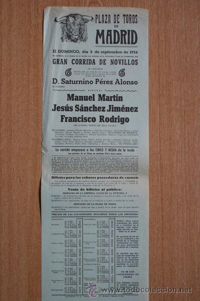 Carteles Toros: Cartel de toros de Madrid. 1956.