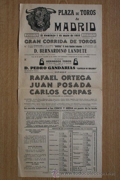 Carteles Toros: Cartel de toros de Madrid. 1955.