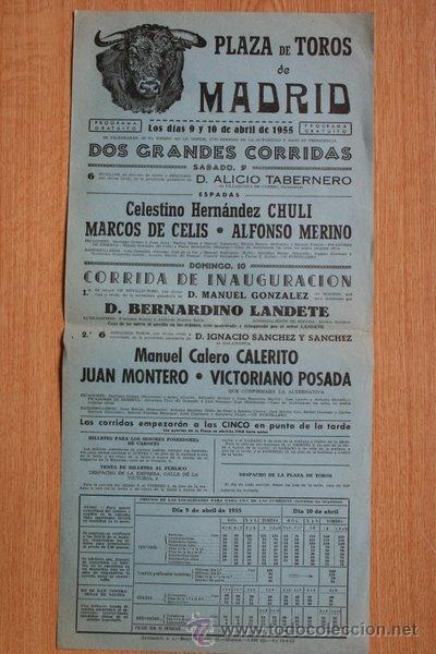 Carteles Toros: Cartel de toros de Madrid. 1955.
