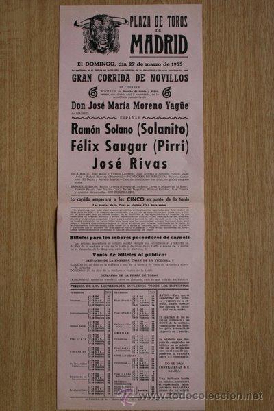 Carteles Toros: Cartel de toros de Madrid. 1955.