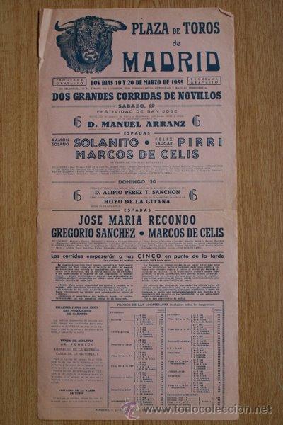 Carteles Toros: Cartel de toros de Madrid. 1955.