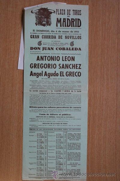 Carteles Toros: Cartel de toros de Madrid. 1955.