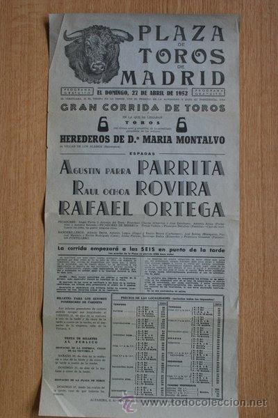 Carteles Toros: Cartel de toros de Madrid. 1952.