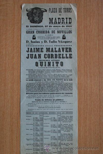 Carteles Toros: Cartel de toros de Madrid. 1951.