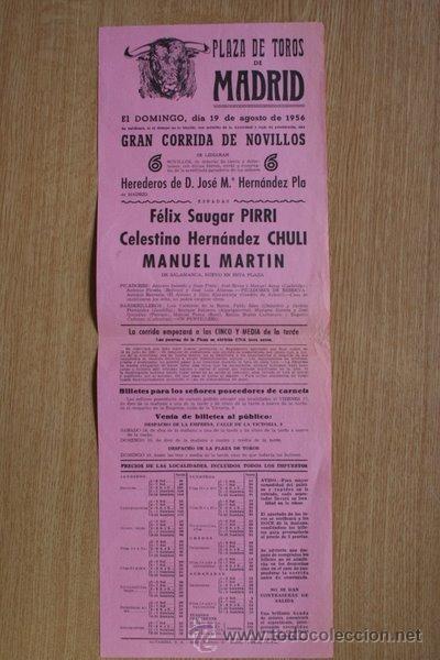Carteles Toros: Cartel de toros de Madrid. 1956.
