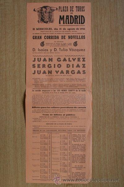 Carteles Toros: Cartel de toros de Madrid. 1956.