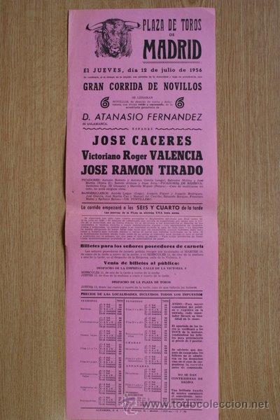 Carteles Toros: Cartel de toros de Madrid. 1956.