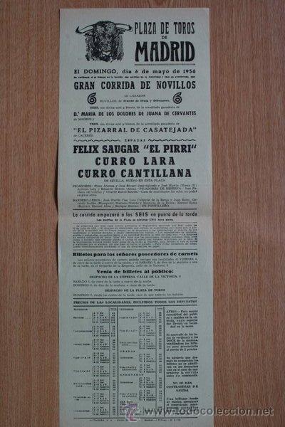 Carteles Toros: Cartel de toros de Madrid. 1956.