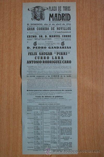 Carteles Toros: Cartel de toros de Madrid. 1956.