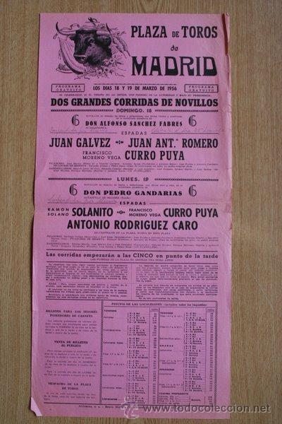 Carteles Toros: Cartel de toros de Madrid. 1956.