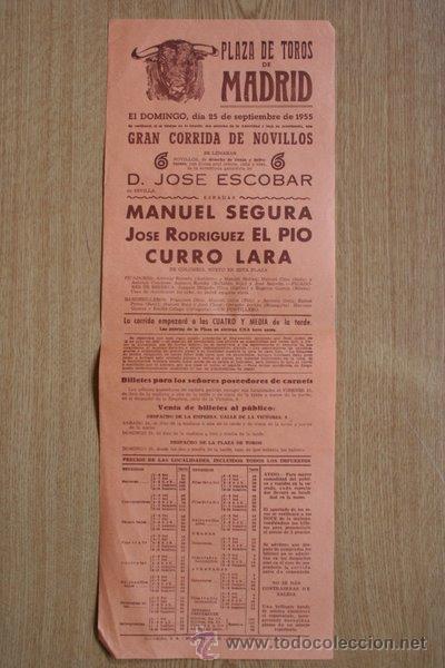 Carteles Toros: Cartel de toros de Madrid. 1955.