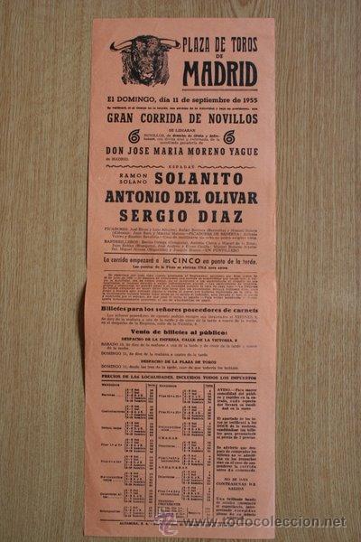 Carteles Toros: Cartel de toros de Madrid. 1955.