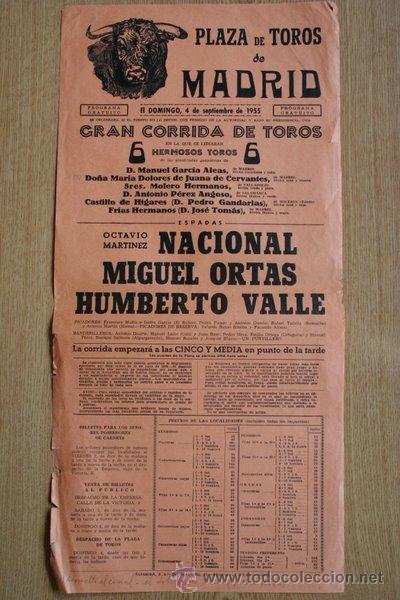 Carteles Toros: Cartel de toros de Madrid. 1955.