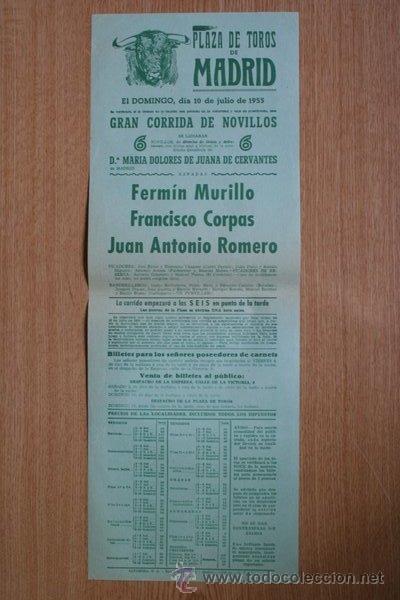 Carteles Toros: Cartel de toros de Madrid. 1955.