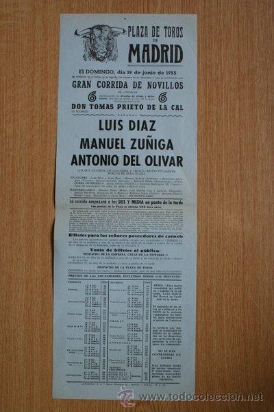 Carteles Toros: Cartel de toros de Madrid. 1955.