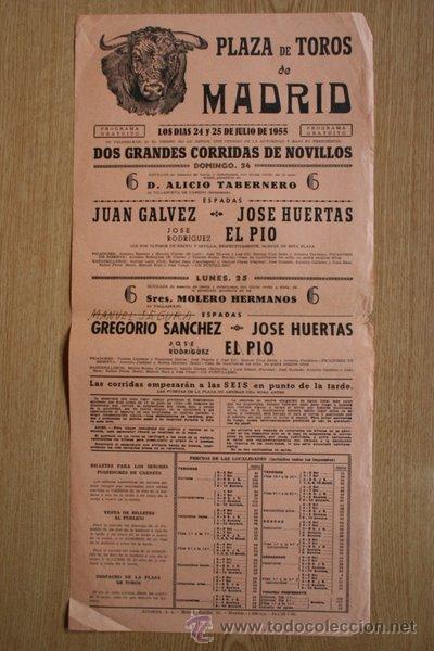 Carteles Toros: Cartel de toros de Madrid. 1955.
