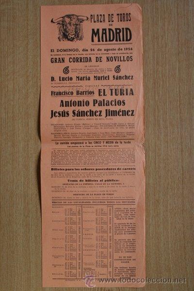 Carteles Toros: Cartel de toros de Madrid. 1956.