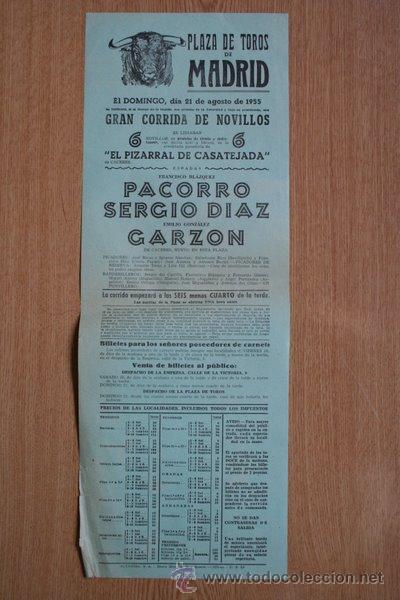 Carteles Toros: Cartel de toros de Madrid. 1955.