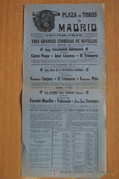 Carteles Toros: Cartel de toros de Madrid. 1956.