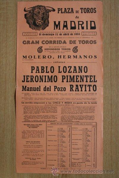 Carteles Toros: Cartel de toros de Madrid. 1955.