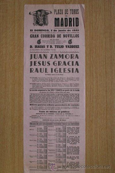 Carteles Toros: Cartel de toros de Madrid. 1952.